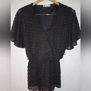 SO Women's Black Textured Wrap Blouse